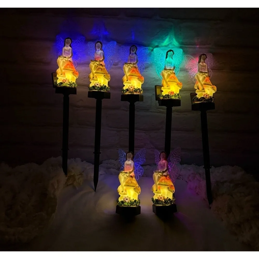 Fairy Solar Garden Stake Lights Whimsical Garden Fairy Mushroom Garden Lamps 5pc